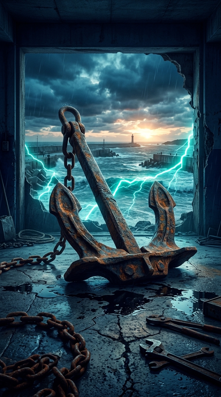 낡은 차고의 닻